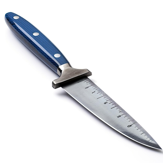 un coltello con un manico blu