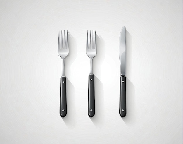 un coltello e una forchetta su uno sfondo bianco