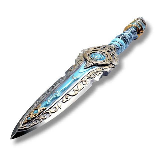un coltello posizionato sopra uno sfondo bianco nello stile di un'opera d'arte fantasy realistica