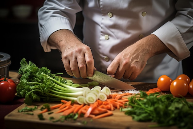 Un coltello sta tagliando le verdure con un coltello sul tagliere.