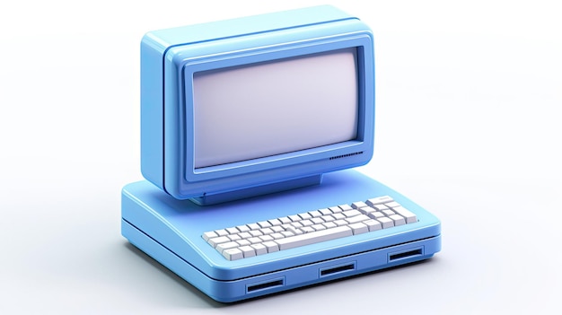 Un computer blu con una tastiera bianca in cima