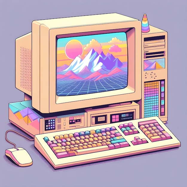 Un computer degli anni '90 nello stile della vaporwave