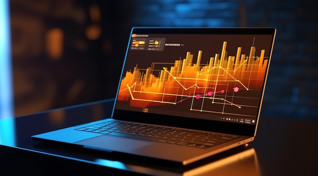 Un computer portatile con un grafico sullo schermo