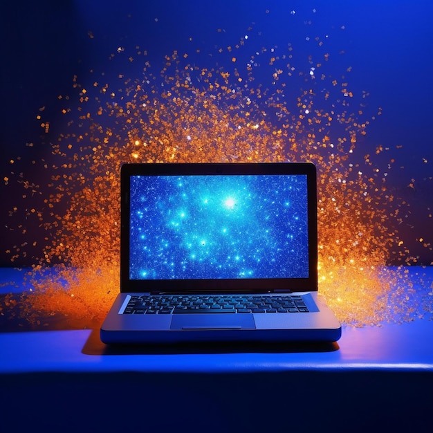 Un computer portatile con uno sfondo blu