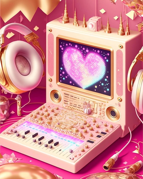 Un computer rosa con un cuore sul davanti.