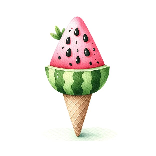 Un con di gelato di anguria acquerello illustrazione clipart