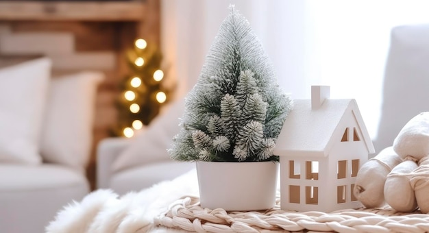 Un concetto accogliente di decorazione domestica festiva per Natale