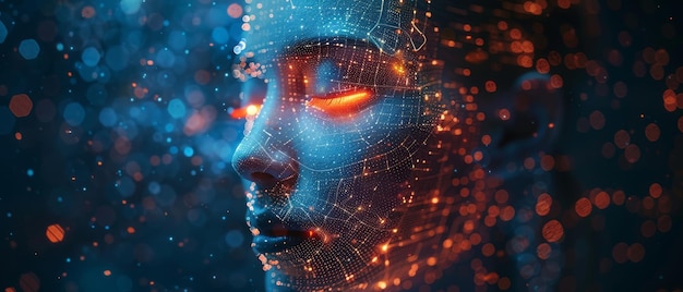 Un concetto di intelligenza artificiale AI è esplorato in profondità come l'apprendimento profondo e l'interfaccia grafica utente GUI