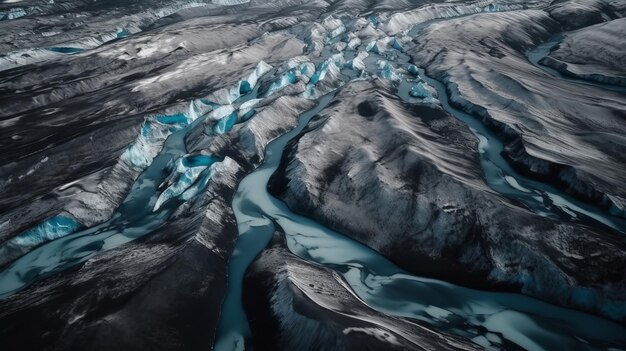 Un condotto freddo da oltre Foto eterea dei flussi di ruscello dalle masse fredde islandesi AI Generato