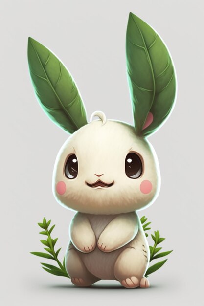 Un coniglietto con foglie verdi sulle orecchie