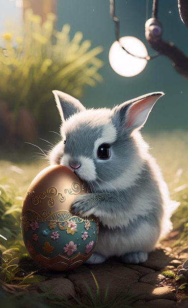 Un coniglietto con un uovo d'oro
