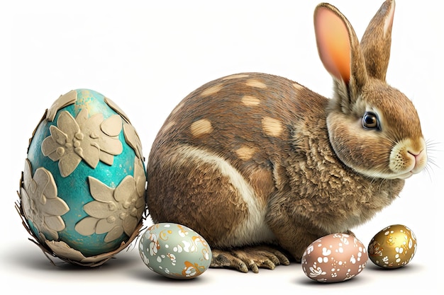 Un coniglietto e uova con un coniglietto davanti