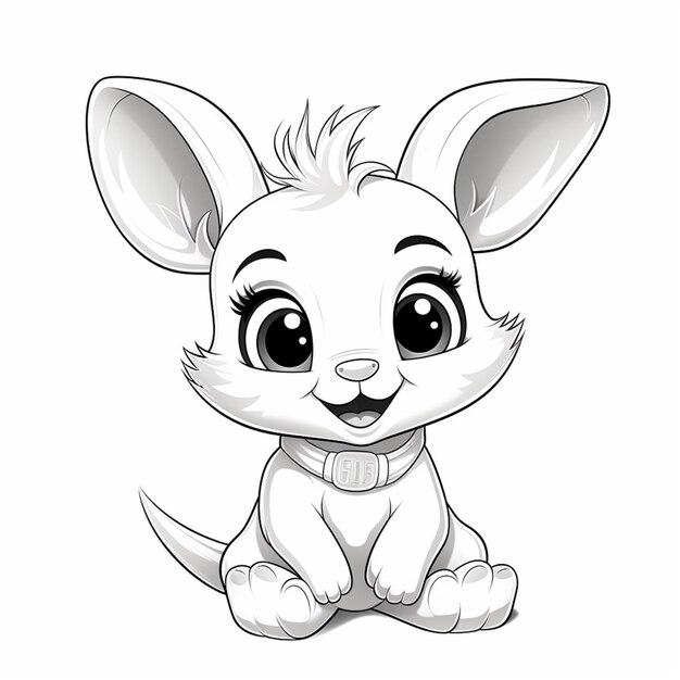 un coniglio bianco di cartone animato seduto con un collare attorno al collo generativo ai