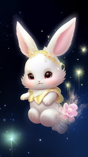 Un coniglio cartone animato con un fiore in testa