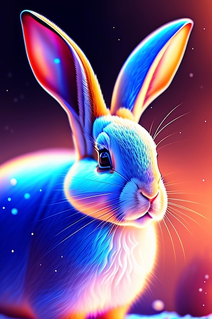 Un coniglio colorato con una faccia blu