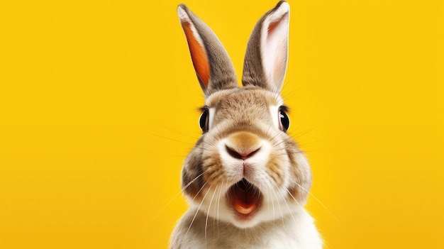 Un coniglio con uno sfondo giallo che dice "coniglietto pasquale"
