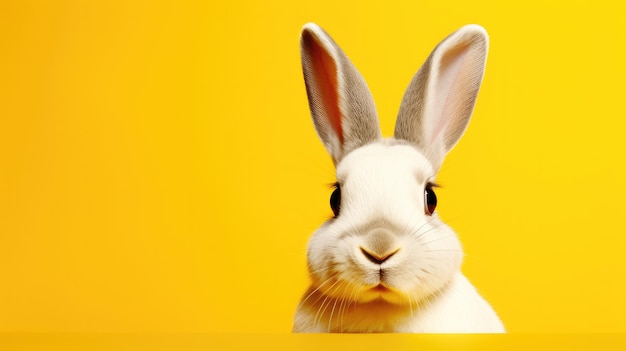 Un coniglio con uno sfondo giallo