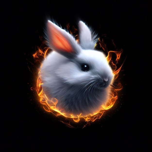 Un coniglio è nel fuoco con sopra la parola coniglio
