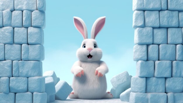 Un coniglio in un castello di neve