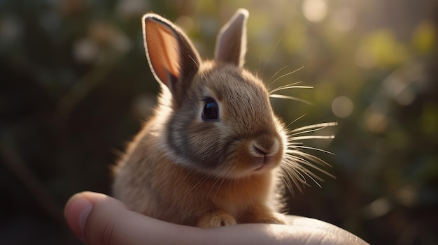 Un coniglio in una mano è tenuto da una persona