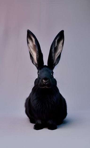 Un coniglio nero con testa e orecchie di coniglio nere.