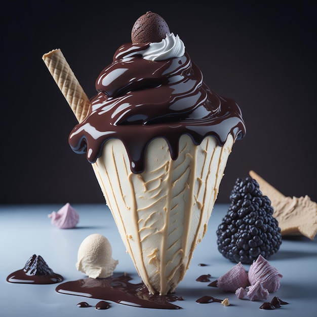 Un cono di cioccolato con sopra la scritta gelato