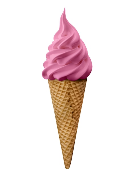 un cono di gelato alla fragola isolato su uno sfondo bianco