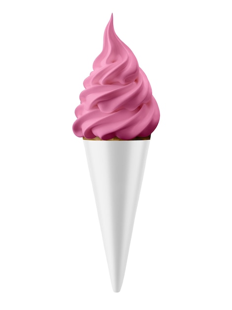 un cono di gelato alla fragola isolato su uno sfondo bianco