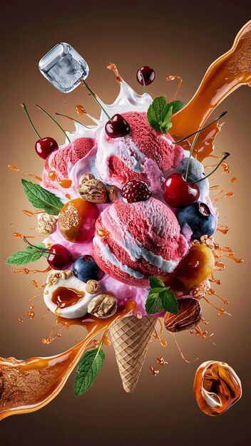 un cono di gelato colorato con diversi sapori di diversi colori ai generato