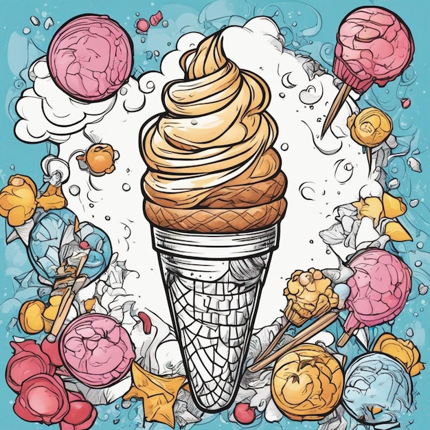 un cono di gelato con del gelato sopra.