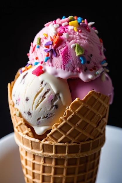 Un cono di gelato con delle codette arcobaleno