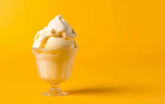 Un cono di gelato con glassa bianca su uno sfondo giallo AI generativa