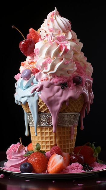 un cono di gelato con i coni di gelato su di esso