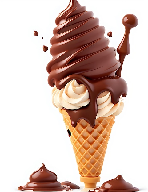Un cono di gelato con salsa al cioccolato generato dall'AI