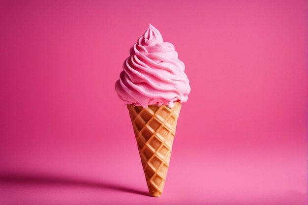 un cono di gelato rosa su uno sfondo rosa