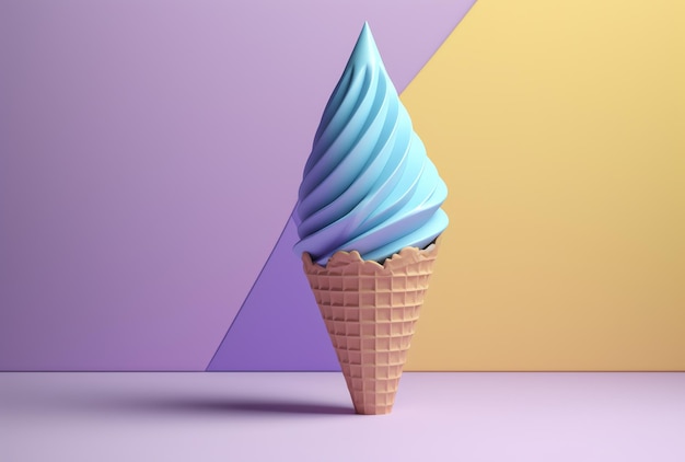 Un cono gelato blu con uno sfondo viola