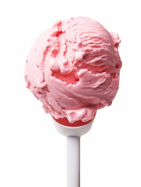 un cono gelato rosa con uno sfondo bianco.