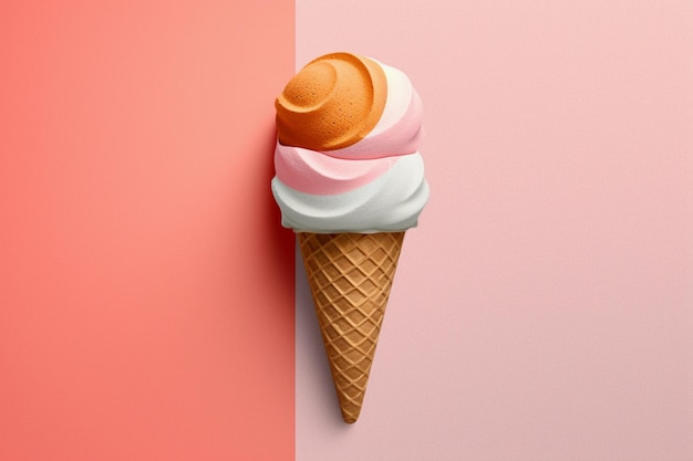 Un cono gelato rosa e arancione su sfondo rosa