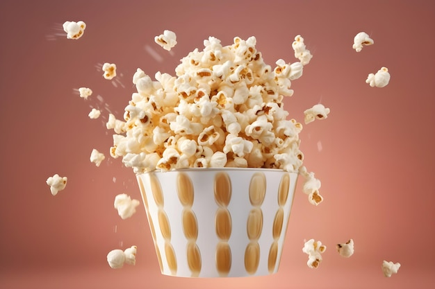 Un contenitore per popcorn con uno sfondo marrone e la parola popcorn su di esso