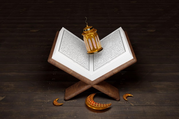 Un Corano con sopra una candela d'oro