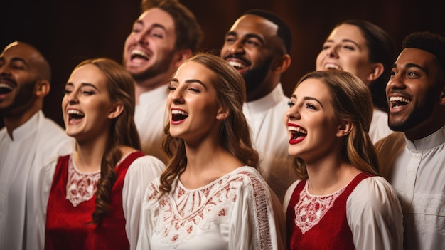 Un coro che esegue un concerto di Natale in abiti tradizionali