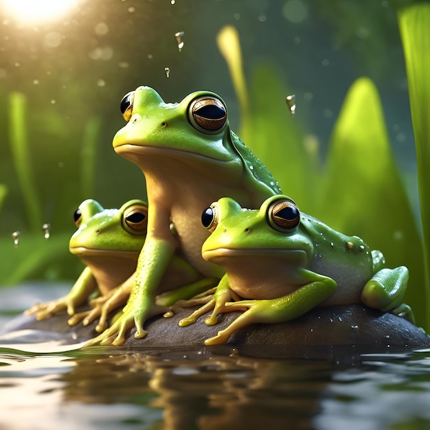 Un coro di rane che cantano in armonia dopo una forte pioggia