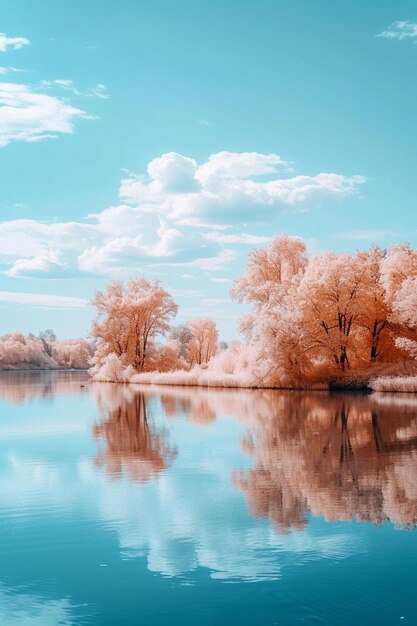 un corpo d'acqua con alberi sullo sfondo