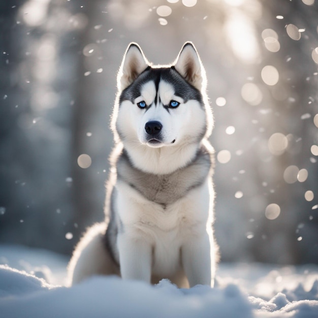 Un corpo pieno di cane husky siberiano iper realistico con sfondo bianco