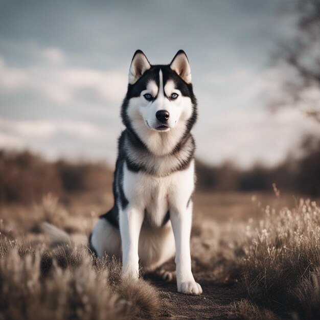 Un corpo pieno di cane husky siberiano iper realistico con sfondo bianco