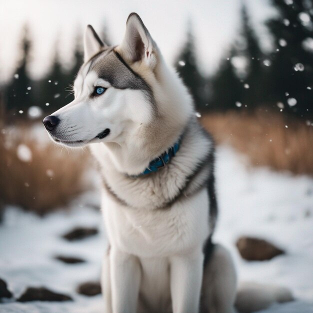 Un corpo pieno di cane husky siberiano iper realistico con sfondo bianco