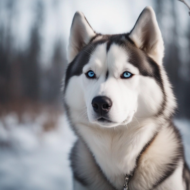 Un corpo pieno di cane husky siberiano iper realistico con sfondo bianco