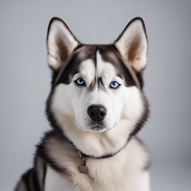 Un corpo pieno di cane husky siberiano iper realistico con sfondo bianco