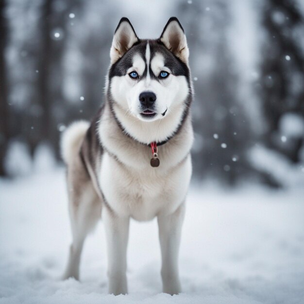 Un corpo pieno di cane husky siberiano iper realistico con sfondo bianco