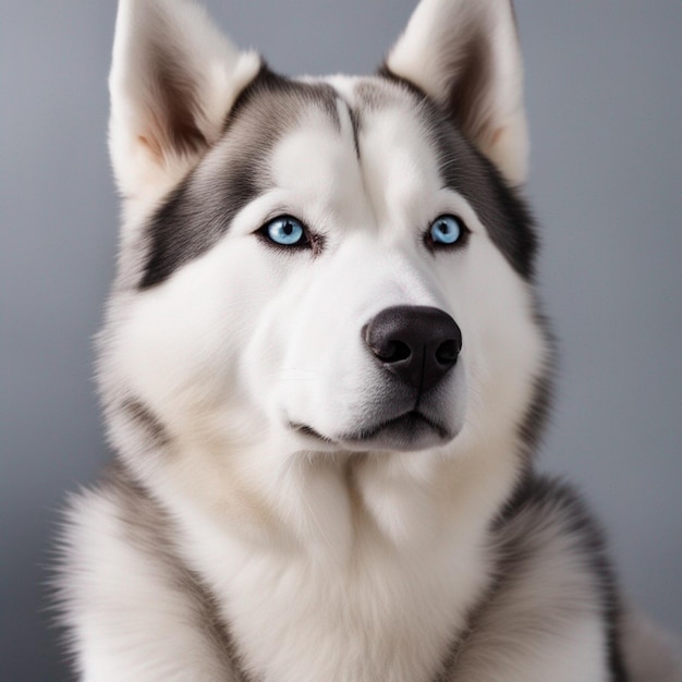 Un corpo pieno di cane husky siberiano iper realistico con sfondo bianco